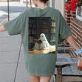 Ghost Library Halloween Book Reading Books Lover Teacher Women's Comfort Colors T-Shirt Back Print Moss