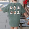 Ghost Reading Books Teacher Halloween Librarian Cute Boook Women's Comfort Colors T-Shirt Back Print Moss