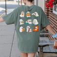 Ghost Reading Teacher Halloween Librarian Book Lover School Women's Comfort Colors T-Shirt Back Print Moss