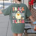 Groovy Teacher Halloween Retro Trick Or Teach Floral Ghost Women's Comfort Colors T-Shirt Back Print Moss Groovy Teacher Halloween Retro Trick Or Teach Floral Ghost Women's Comfort Colors T-Shirt Back Print Moss