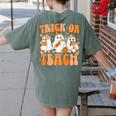 Groovy Teacher Halloween Trick Or Teach Ghost Men Women Kids Women's Comfort Colors T-Shirt Back Print Moss Groovy Teacher Halloween Trick Or Teach Ghost Men Women Kids Women's Comfort Colors T-Shirt Back Print Moss