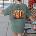 Halloween Books Pumpkin Reading Teacher Fall Men Women Women's Comfort Colors T-Shirt Back Print Moss