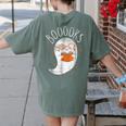 Halloween Cute Ghost Book Reading Teacher Women's Comfort Colors T-Shirt Back Print Moss Halloween Cute Ghost Book Reading Teacher Women's Comfort Colors T-Shirt Back Print Moss
