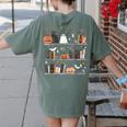 Halloween Library Ghost Books Teacher Spooky Trick Or Teach Women's Comfort Colors T-Shirt Back Print Moss