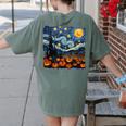 Halloween Pumpkin Starry Night Van Gogh Art Teacher Women's Comfort Colors T-Shirt Back Print Moss