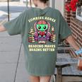 Halloween Teacher Zombie Reading Is Good For Brains Women's Comfort Colors T-Shirt Back Print Moss Halloween Teacher Zombie Reading Is Good For Brains Women's Comfort Colors T-Shirt Back Print Moss