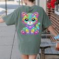 Happy Dot Day Colorful Polka Dot Cat Kitten Teachers Kids Women's Comfort Colors T-Shirt Back Print Moss