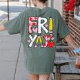 Happy Fri-Yay Teacher Back To School Friday Lovers Women's Comfort Colors T-Shirt Back Print Moss Happy Fri-Yay Teacher Back To School Friday Lovers Women's Comfort Colors T-Shirt Back Print Moss