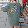 Happy Fri Yay Teacher Friday For Men Women Women's Comfort Colors T-Shirt Back Print Moss