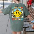 Happy To See Your Face Hippie Smile Back To School Teachers Women's Comfort Colors T-Shirt Back Print Moss