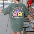 Happy To See Your Face Smile Face Teacher Back To School Women's Comfort Colors T-Shirt Back Print Moss