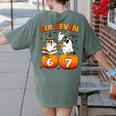 Haunted By 67 Boo Ghost Pumpkin Halloween Teacher Women's Comfort Colors T-Shirt Back Print Moss