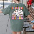 Haunted By My TBR Cute Ghosts Book Reading Teacher Halloween Women's Comfort Colors T-Shirt Back Print Moss