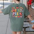 Hello Pre-K Back To School Teacher Student Fun Graphic Tee Women's Comfort Colors T-Shirt Back Print Moss Hello Pre-K Back To School Teacher Student Fun Graphic Tee Women's Comfort Colors T-Shirt Back Print Moss