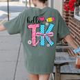 Hello TK Transitional Kindergarten Back To School Teacher Women's Comfort Colors T-Shirt Back Print Moss Hello TK Transitional Kindergarten Back To School Teacher Women's Comfort Colors T-Shirt Back Print Moss