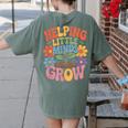 Helping Little Minds Grow Teacher First Day Back To School Women's Comfort Colors T-Shirt Back Print Moss