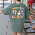 Inclusion Isn't Scary Ghost Halloween SLP Sped Teacher Women's Comfort Colors T-Shirt Back Print Moss