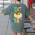 I Am Their Voice They Are My Heart Autism Awareness Teacher Women's Comfort Colors T-Shirt Back Print Moss