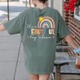 It's A Beautiful Day To Learn Cute Rainbow Boho Teacher Women's Comfort Colors T-Shirt Back Print Moss