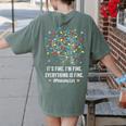 It's Fine I'm Fine Christmas Light Principal Teacher Xmas Men Women Women's Comfort Colors T-Shirt Back Print Moss