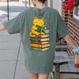 Kawaii Cats Lover Coffee Books Teacher Librarian Cat Women's Comfort Colors T-Shirt Back Print Moss