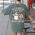 Kindergarten Boo Crew Halloween Floral Ghost Kinder Teacher Women's Comfort Colors T-Shirt Back Print Moss