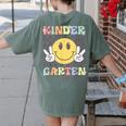 Kindergarten Teacher Team Hippie Smile Face Back To School Women's Comfort Colors T-Shirt Back Print Moss Kindergarten Teacher Team Hippie Smile Face Back To School Women's Comfort Colors T-Shirt Back Print Moss