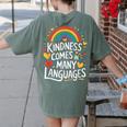 Kindness Comes In Many Languages ESL English Teacher Women's Comfort Colors T-Shirt Back Print Moss Kindness Comes In Many Languages ESL English Teacher Women's Comfort Colors T-Shirt Back Print Moss