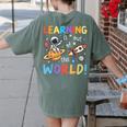 Learning Is Out Of This World Space Back To School Teacher Women's Comfort Colors T-Shirt Back Print Moss