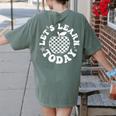 Let's Learn Today Checkered Apple Back To School Teacher Women's Comfort Colors T-Shirt Back Print Moss