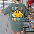Let's Learn Today Smile Face Back To School For Teacher Kids Women's Comfort Colors T-Shirt Back Print Moss
