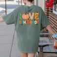 Love 5th Grade Thanksgiving Colorful Fall Leaves Teacher Women's Comfort Colors T-Shirt Back Print Moss