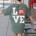 LOVE Kindergarten Teacher Student School Apple Women's Comfort Colors T-Shirt Back Print Moss