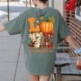 Love Kindergarten Teacher Turkey Thanksgiving Autumn Fall Women's Comfort Colors T-Shirt Back Print Moss
