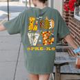 LOVE Pre-K Pumpkin Teacher Student Halloween Costume Women's Comfort Colors T-Shirt Back Print Moss LOVE Pre-K Pumpkin Teacher Student Halloween Costume Women's Comfort Colors T-Shirt Back Print Moss