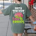 Math Teachers Love Brains Zombie Teacher School Halloween Women's Comfort Colors T-Shirt Back Print Moss