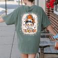 Messy Bun Spooky Teacher Bleached Halloween Teachers Women's Comfort Colors T-Shirt Back Print Moss Messy Bun Spooky Teacher Bleached Halloween Teachers Women's Comfort Colors T-Shirt Back Print Moss