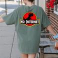 Nerdy No Internet Dinosaur Computer Science Teacher Women's Comfort Colors T-Shirt Back Print Moss