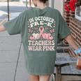 In October Pre-K Teachers Wear Pink Ribbon Breast Cancer Women's Comfort Colors T-Shirt Back Print Moss