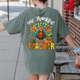 One Thankful Teacher Thanksgiving Turkey Cute Crayon Pencil Women's Comfort Colors T-Shirt Back Print Moss One Thankful Teacher Thanksgiving Turkey Cute Crayon Pencil Women's Comfort Colors T-Shirt Back Print Moss