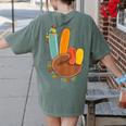 One Thankful Teacher Thanksgiving Turkey Peace Hand Sign Women's Comfort Colors T-Shirt Back Print Moss