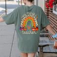 One Thankful Teacher Thanksgiving Turkey Rainbow Fall Women's Comfort Colors T-Shirt Back Print Moss One Thankful Teacher Thanksgiving Turkey Rainbow Fall Women's Comfort Colors T-Shirt Back Print Moss
