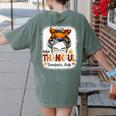 One Thankful Teacher's Aide Messy Bun Thanksgiving Fall Women's Comfort Colors T-Shirt Back Print Moss