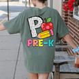 P Is For Pre-K Teacher Pencil Apple Back To School Women's Comfort Colors T-Shirt Back Print Moss P Is For Pre-K Teacher Pencil Apple Back To School Women's Comfort Colors T-Shirt Back Print Moss
