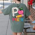P Is For Pre K Teacher Student Pencil Apple Back To School Women's Comfort Colors T-Shirt Back Print Moss