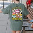 Phonemes Graphemes Caffeine Back To School Reading Teacher Women's Comfort Colors T-Shirt Back Print Moss