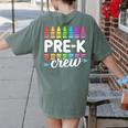 Pre-K Crew Teacher Team Squad Hello Back School Graduation Women's Comfort Colors T-Shirt Back Print Moss