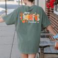 Preppy One Thankful Teacher Coquette Thanksgiving Teacher Women's Comfort Colors T-Shirt Back Print Moss