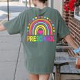 Preschool Rainbow Girls Boys Kids Teacher Back To School Women's Comfort Colors T-Shirt Back Print Moss