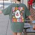 Read More Books Groovy Halloween Teacher Women Women's Comfort Colors T-Shirt Back Print Moss
